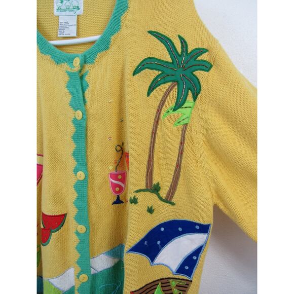 The Quacker Factory Large A Day At The Pool Cardigan Button Front Yellow Green - Picture 6 of 9